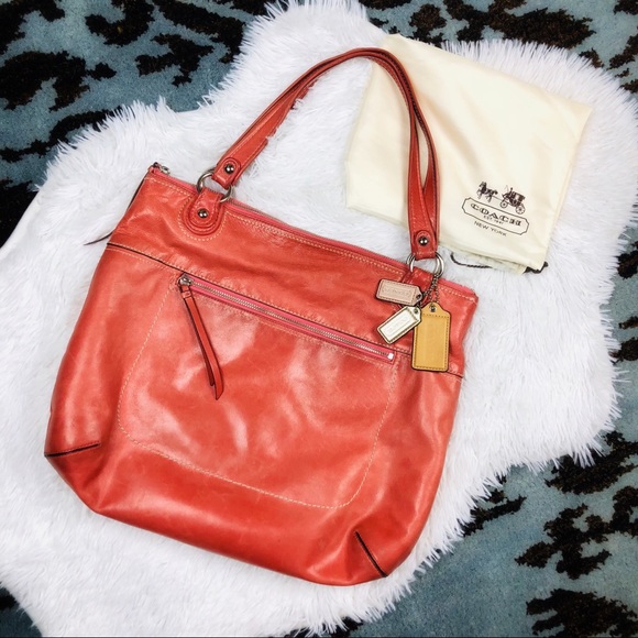 Coach Handbags - Coach Camelia Leather Glam Pink Coral Tote 19002